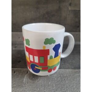 Vintage Japan Coffee Mug Cup Choo Choo Toy Train Engine Primary Colors